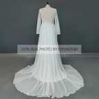 100% Real Photos Bohemian Chiffon Wedding Dresses Boat Neck Long Sleeve Lace Wedding Bridal Gowns for Plus Size Women