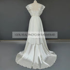 10033# Real Photos Vintage Sweep Train Beach Wedding Dress With Pearls Appliques Lace 1960s Bridal Gown Custom Wedding Gown