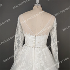 Real Photos Exuquisite Long Sleeve  Sweep Train A-line Appliques Lace Wedding Dress With Sequined Bridal Gown for Wedding Dress