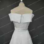 Real Photos Simle Classic Off Shoulder A-line Satin Wedding Dress Side Slit Bridal Gown Sweep Train Bride Dress for Wedding