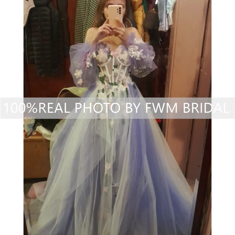 14257# Real Photos Custom Spaghetti Straps Flowers Lace A-line Prom Dress Formal Evening Dress Wedding Gown Bridal Dress