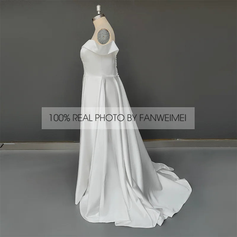 15229# Real Photos Simple Soft Satin A-line Split Front Wedding Dress for Engagement Bridal Gown Evening Dress Wedding Dress