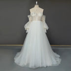 Real Photos Puffy Sleeves Sweetheart Backless A-Line Beading Lace Wedding Dress Sweep Train Tulle Bridal Gown for Wedding