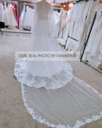 Pretty 3.5 Meter Length One Layer  Veil Lace Bridal Wedding Veil Real Photos  Lace Bridal Veil