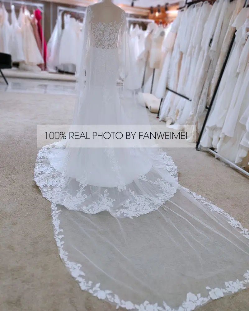 Pretty 3.5 Meter Length One Layer  Veil Lace Bridal Wedding Veil Real Photos  Lace Bridal Veil