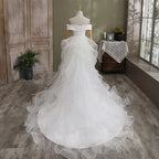 10295#Real Photos Off-Shoulder Sweetheart Corset Back Mermaid Tulle Ruffle Detachable Train  Wedding Dress Wedding Bridal Gown