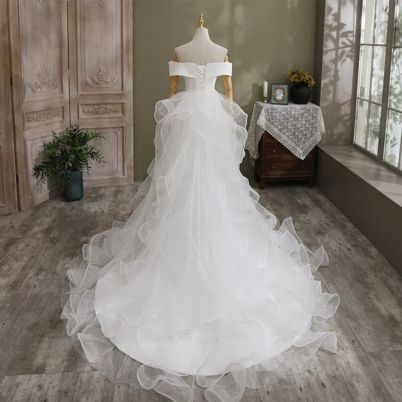 10295#Real Photos Off-Shoulder Sweetheart Corset Back Mermaid Tulle Ruffle Detachable Train  Wedding Dress Wedding Bridal Gown