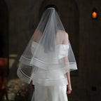 Hot Sell Latest Two Layers Ribbon Edge Tulle Wedding Bridal Veil for Women Lace Wedding Veil