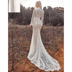 11797# Real Photos Exquisite High Neck Long Sleeves Mermaid Wedding Dress Bridal Gown for Women With Appliques Lace Bohemia