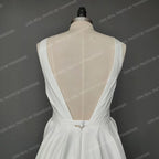 Real Photos Elegant Sleeveless V Neck Wedding Dress for Plus Size Women Simple Sweep Train Satin Bride Gown for Wedding