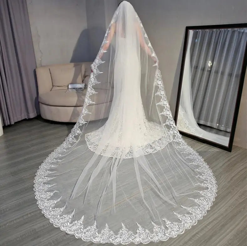 One Layer 3.5 *3 Meters Long Cheap Lace Long Bridal Soft Tulle Lace Veil Wedding Veil  Bridal Veil Wedding Accessories