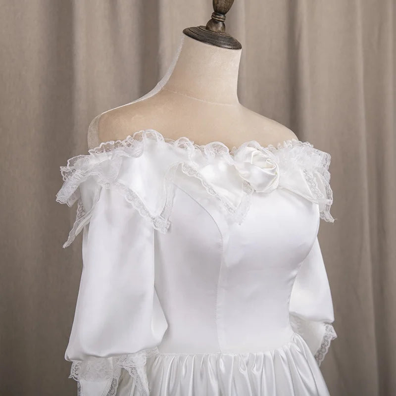 #3163  Real Photos Victoria Vintage Special Design 3/4 Long Sleeve Lace  Soft Lace up Ivory Bridal Gown Wedding Dress