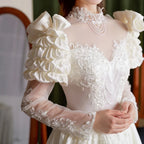 2209# Real Photos Vintage Renaissance 1920s Exquisite Appliques Pearls Lace Wedding Dress Sweep Train Bridal Gown Ball Gown