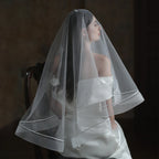 Hot Sell Latest Two Layers Ribbon Edge Tulle Wedding Bridal Veil for Women Lace Wedding Veil