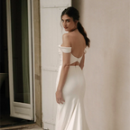 11989#Real Photos Square Collar  Bohemian Backless Beach Mermaid Wedding Dress Sweep Train Soft Satin  Wedding Dress Bridal Gown
