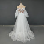Real Photos Elegant Off Shoulder Sweetheart Dotted Mesh Lace Wedding Dress Backless Appliques Bridal Gown for Women