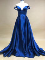 15331# Real Photos Simple Off Shoulder Satin A-line Engagement Wedding Gown Birthday Party Dress Women Prom Evening Dresses