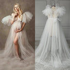 Real Photos Sexy Illusion Ruffles Tulle Split Front A-line Pregnant Dress Maternity Gown for Photography Maternity Dress