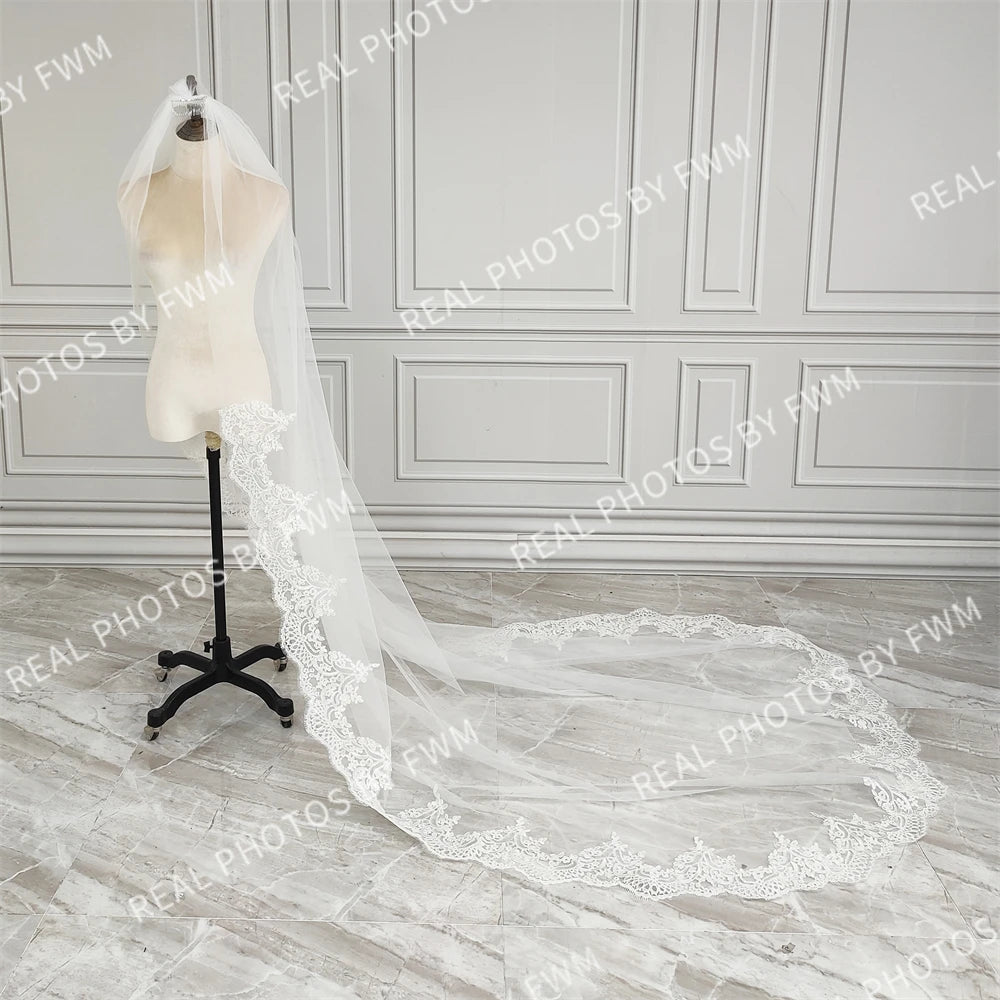 V412  Real Photos High Quality One Layer Appliques Lace Bridal Veil 200CM Wedding Veil Accessories for Wedding