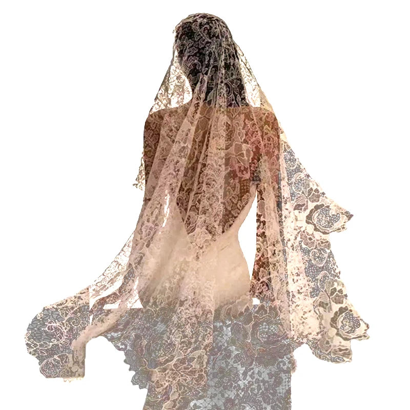 V113# 100% Real Picture Appliques Wedding Veil Length 175 CM Wholesale White Elegant Lace Tulle Edge Bridal Veils Custom Made