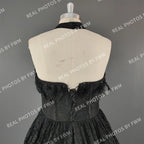 #15358 Real Photos High Quality Black Gothic A-line Feathers Lace Wedding Dress for Women Halter Neck Appliques Bridal Gowns