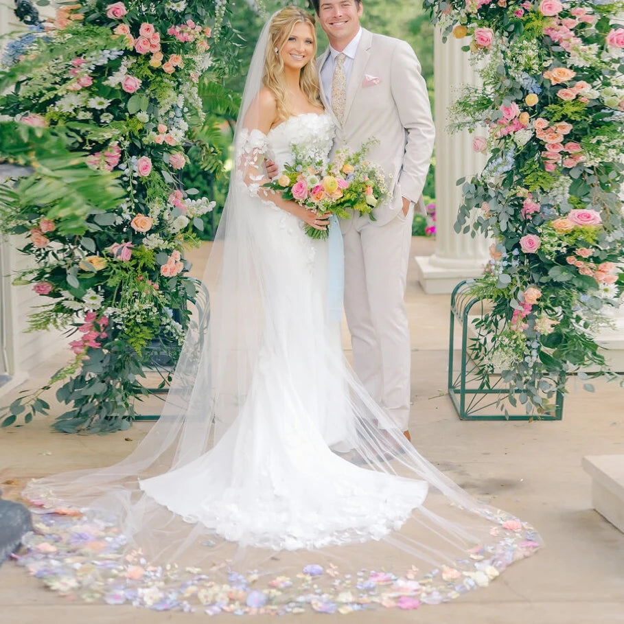 V474  Real Photos High Quality One Layer Embroidered Flowers Lace Bridal Veil 200CM Wedding Veil Accessories for Wedding