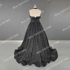 #15358 Real Photos High Quality Black Gothic A-line Feathers Lace Wedding Dress for Women Halter Neck Appliques Bridal Gowns