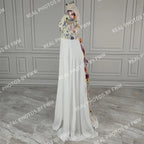 10808# Real Photos Pastrol Cap Sleeves V-Neck Floral Appliques A-line Chiffon Wedding Dress for Women Backless Bridal Gown