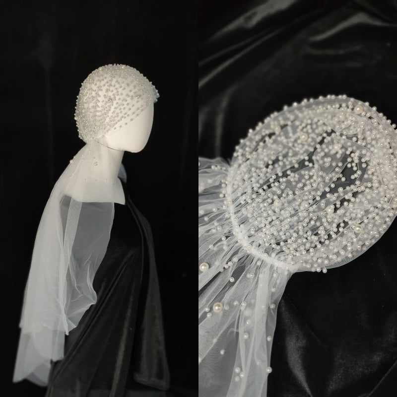 V119 Real Photos Vintage Two Layer Lace Tulle With Pearls Bridal Veil Wedding Accessories for Wedding