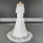 10560# Real Photos Simple Bohemia Low Back  Appliques Lace Sheath Wedding Dress Bridal Gown Party Evening Dress for Women