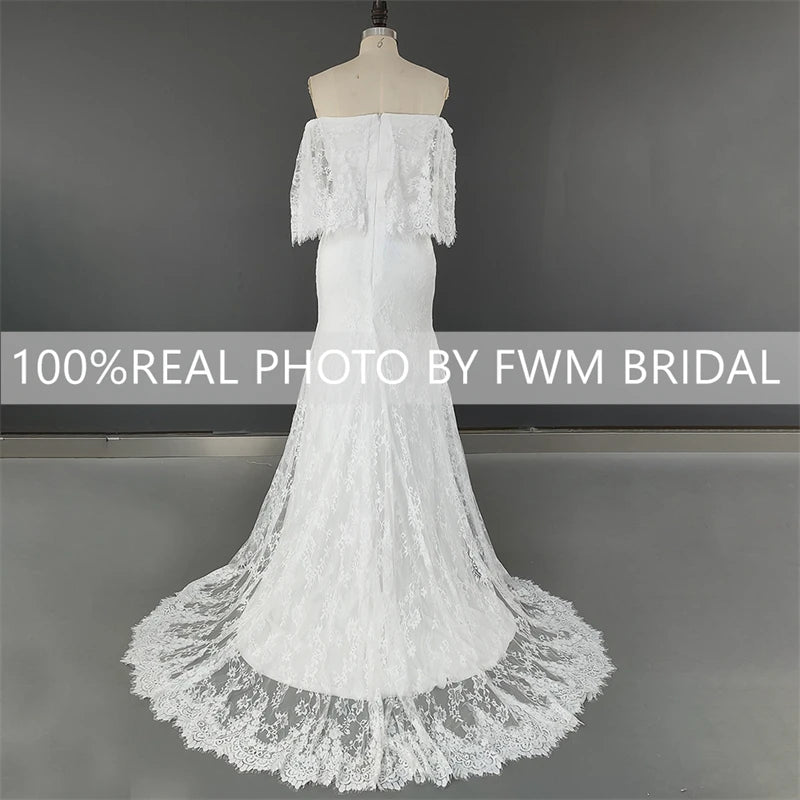 10560# Real Photos Simple Bohemia Low Back  Appliques Lace Sheath Wedding Dress Bridal Gown Party Evening Dress for Women