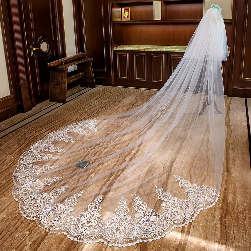 New Arrivals Appliques Lace Veil New Bride Wedding Dress Accessories 3 Meters Long Trailing Soft Veil