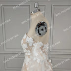 #2220 Real Photos Boho Detachable Puffy Sleeves Appliques Lace Strapless Wedding Dress for Women Pleated Tulle  Bridal Gown