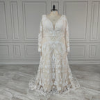 12582# Real Photos Bohemia Sweep Train V-Neck A-line Wedding Dress Appliques Lace Bridal Gown With Tassel Puffy Sleeves