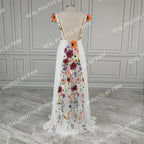 10808# Real Photos Pastrol Cap Sleeves V-Neck Floral Appliques A-line Chiffon Wedding Dress for Women Backless Bridal Gown