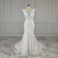 15903# Real Photos Exquisite Appliques Lace Backless Mermaid Wedding Dress Sleeveless Tulle Sweep Train Bridal Gown for Women