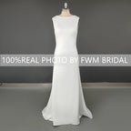 8763#Real Photos Simple Boat Neck Soft Satin Wedding Dress for Engagement Backless Sweep Train Bridal Gown Evening Dress