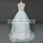 Real Photos Elegant Spaghetti Straps V-Neck Applique Lace Ball Gown for Wedding Ruffles Tulle  Women Wedding Dress Bridal Gown