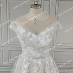 Real Photos Off Shoulder V-neck Backless A-line Wedding Dress Elegant Ruffles Lace Sweep Train Bridal Gown Bridal Dress