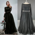 8471# Real Photos Black Vintage Long Sleeves Boat Neck Tulle A-line Wedding Dress Bridal Gown Bridal Evening Dresses for Women