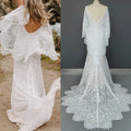10168#  Real Photos Flare Sleeve Sexy V Neck Open Back Mermaid Bohemian Sweep Train Lace Wedding Dress Bride Gown
