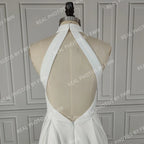 Real Photos Simple Halter Neck Backless A-line Wedding Dress Elegant High Low Satin Bride Gown for Women