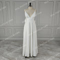 Real Photos Sexy High Split Soft Satin Wedding Bridal Gown Spaghetti Straps V Neck Backless Bow Bridal Dress Evening Dress