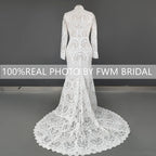 11797# Real Photos Exquisite High Neck Long Sleeves Mermaid Wedding Dress Bridal Gown for Women With Appliques Lace Bohemia