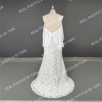 100% Real Photos Simple Off Shoulder Backless Flare Sleeve Lace Beach Wedding Dress for Woman Boho Bridal Gown for Wedding
