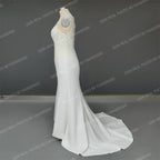 100% Real Photos Classic Mermaid Appliques Illusion Lace Wedding Dress Sleeveless Bride Gown With Button Factory Price