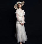 #3006  Real Photos Victorian Vintage Simple Long Sleeve Ankle Length Elegant Outdoor Photography Bridal Gowns Wedding Dress