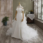 10295#Real Photos Off-Shoulder Sweetheart Corset Back Mermaid Tulle Ruffle Detachable Train  Wedding Dress Wedding Bridal Gown
