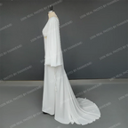 Real Photos Simple V-neck Backless Pearls Puffy Sleeves With Tassel Wedding Dress Sweep Train Mermaid Bridal Gown for Women