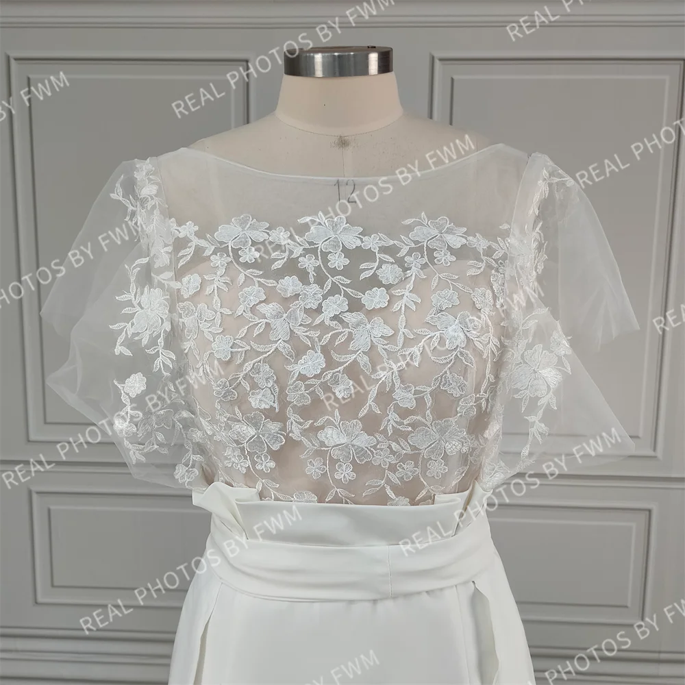 15464# Real Photos Simple Beach Short Sheath Low Back Appliques Lace Mini Wedding Dress Bridal Gown Prom Dress for Women